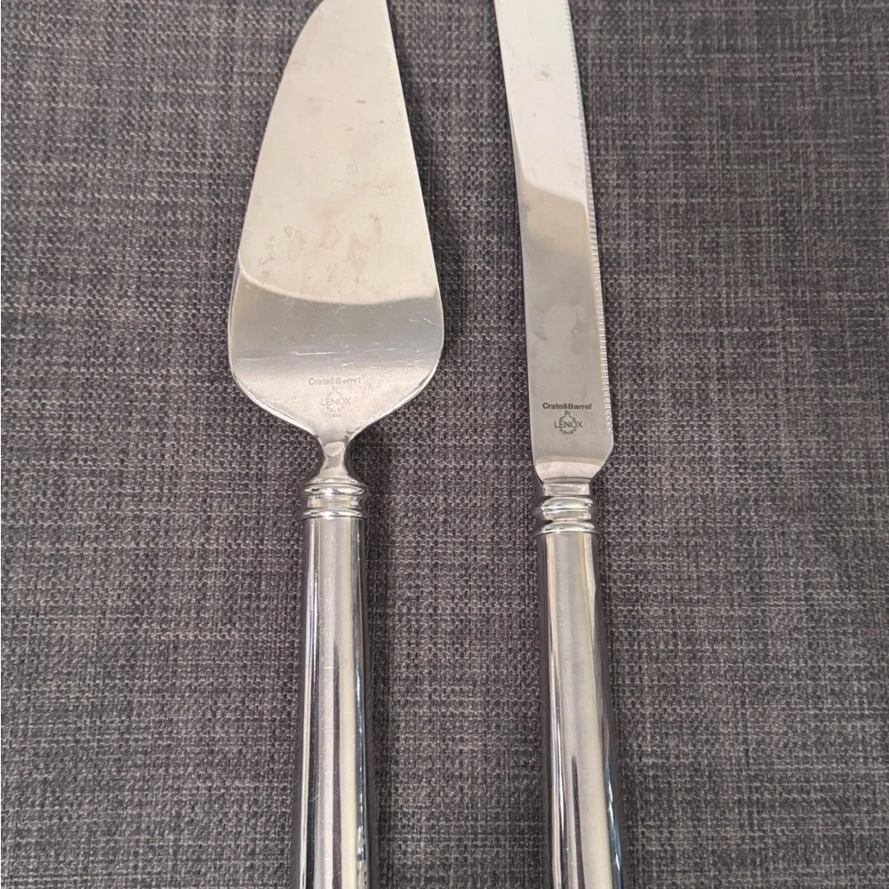 Crate&Barrel Silver Cake Knife and Server Set